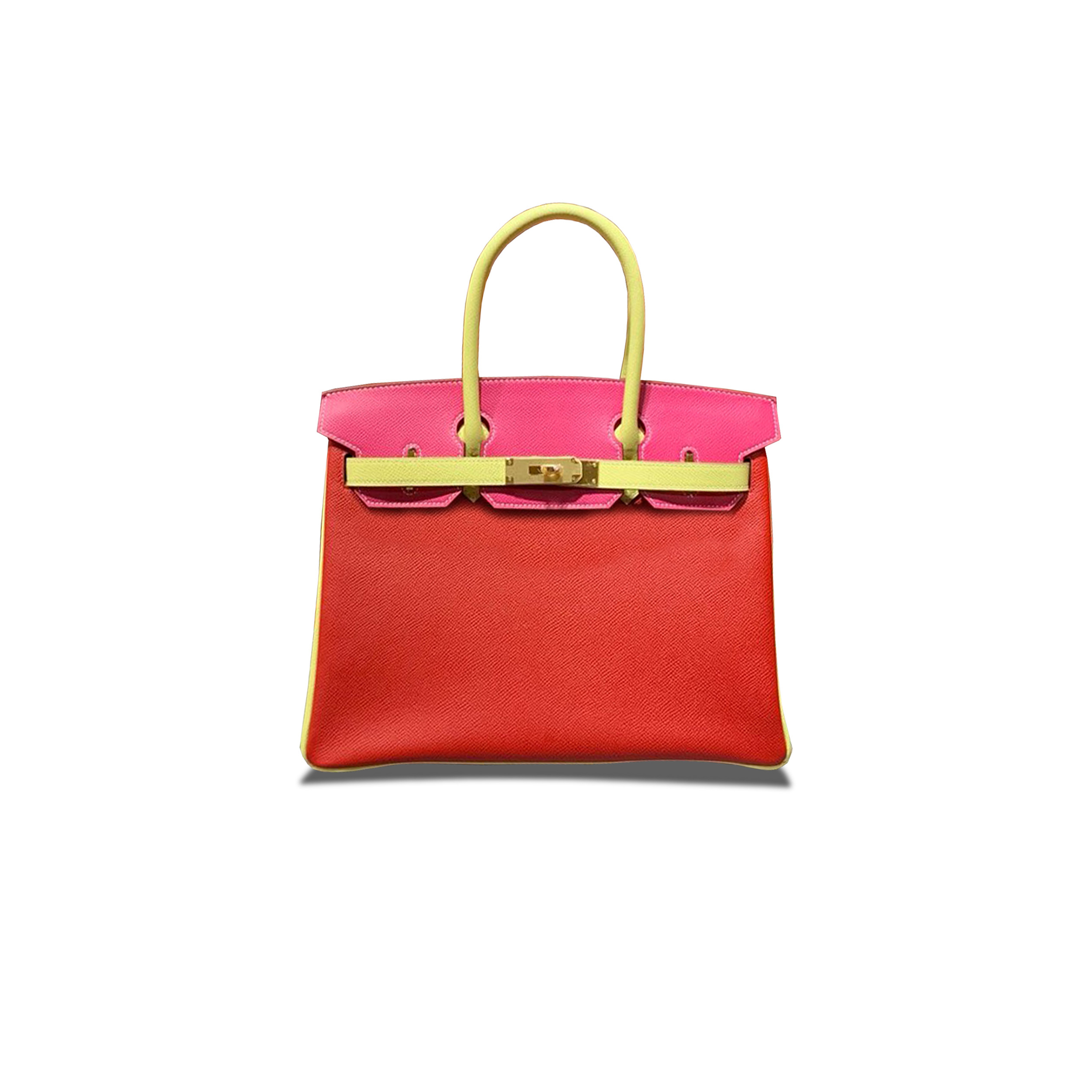 H**mes birkin 30 epsom red and chick yellow and rose gold buckle h028362cc06 (30*23*15cm)
